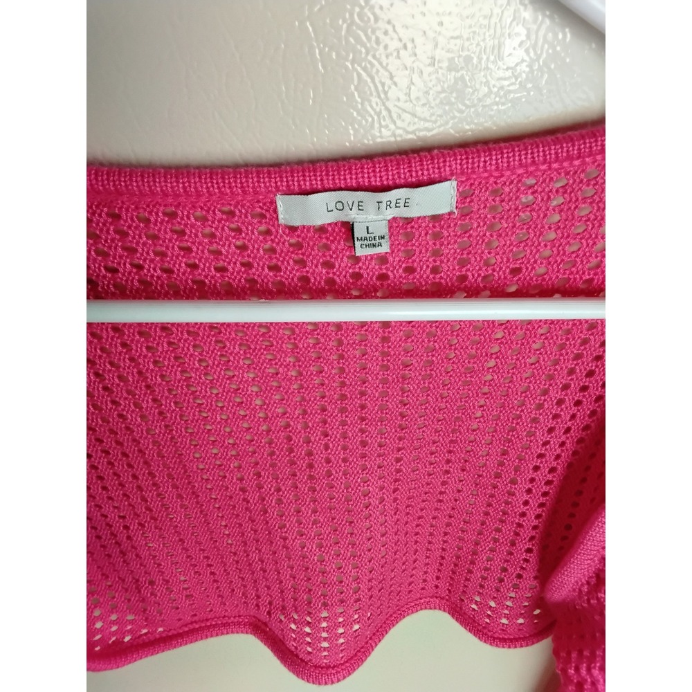 Love Tree Womens Hot Pink Crochet Knit Shrug Bolero Open Mesh Cropped Sweater L - Picture 2 of 4